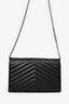 Saint Laurent Black Grained Leather Chevron Wallet on Chain