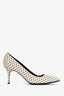 Manolo Blahnik Cream/Black Fabric Pointed Toe Pumps Size 38