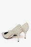 Manolo Blahnik Cream/Black Fabric Pointed Toe Pumps Size 38