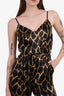 L'Agence Black/Brown Animal-printed Silk Jumpsuit Size 0
