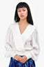 Smythe White Pleated Open Front Blouse Size S