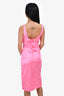 Blumarine Hot Pink Crinkled Satin Embroidered Slit Midi Dress Size 6