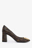 Louis Vuitton Monogram Leather 'LV' Hardware Square Toe Block Heels Size 36.5