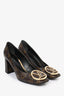 Louis Vuitton Monogram Leather 'LV' Hardware Square Toe Block Heels Size 36.5