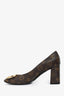 Louis Vuitton Monogram Leather 'LV' Hardware Square Toe Block Heels Size 36.5