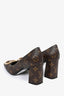 Louis Vuitton Monogram Leather 'LV' Hardware Square Toe Block Heels Size 36.5