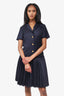 Thom Browne Navy Wool Pleated Mini Dress Size 42