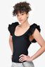 Ulla Johnson Black Ruffle Shoulder Ribbed Tank Top Size S