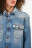 Off-White Medium Wash Painted Long Denim Jacket Size S