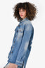 Off-White Medium Wash Painted Long Denim Jacket Size S