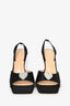 Mach & Mach Black Satin Crystal Heart Slingback Heels Size 37