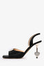 Mach & Mach Black Satin Crystal Heart Slingback Heels Size 37