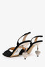 Mach & Mach Black Satin Crystal Heart Slingback Heels Size 37