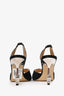 Mach & Mach Black Satin Crystal Heart Slingback Heels Size 37