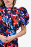 Ganni Blue/Red Floral Patterned Puff Sleeve Dress Size 6