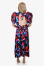 Ganni Blue/Red Floral Patterned Puff Sleeve Dress Size 6