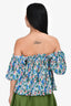 Ganni Blue Floral 3/4 Sleeve Square Neck Blouse Size 32