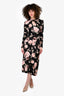 Erdem Black/Pink Rose Print Midi Dress Size 8