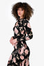 Erdem Black/Pink Rose Print Midi Dress Size 8