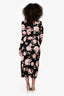 Erdem Black/Pink Rose Print Midi Dress Size 8