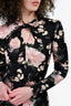 Erdem Black/Pink Rose Print Midi Dress Size 8