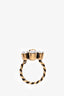 Gucci Antique Gold Crystal Flower GG Ring Size 5.5