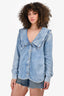 Ganni Blue Denim Ruffle Lapel Top Size 4
