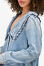 Ganni Blue Denim Ruffle Lapel Top Size 4