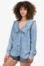 Ganni Blue Denim Ruffle Lapel Top Size 4