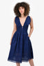 Self-Portrait Navy Eyelet Detail Sleeveless Midi Dress Size 4