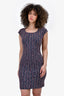 St. John Navy Blue/Pink Tweed Cap Sleeve Dress Size 2