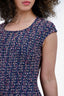 St. John Navy Blue/Pink Tweed Cap Sleeve Dress Size 2