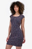 St. John Navy Blue/Pink Tweed Cap Sleeve Dress Size 2