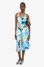 Emilio Pucci Blue/Multicolour Printed Pleated Ruched Jersey Dress Size 42