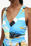 Emilio Pucci Blue/Multicolour Printed Pleated Ruched Jersey Dress Size 42