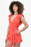 Lovers + Friends Coral Red Ruffle Trim Romper Size XS