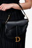 Christian Dior 2019 Black Leather Saddle Shoulder Bag with Burgundy Canvas Strap