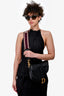 Christian Dior 2019 Black Leather Saddle Shoulder Bag with Burgundy Canvas Strap