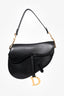 Christian Dior 2019 Black Leather Saddle Shoulder Bag with Burgundy Canvas Strap