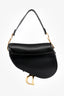 Christian Dior 2019 Black Leather Saddle Shoulder Bag with Burgundy Canvas Strap