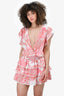 Poupette St. Barth Blue/White Leaf Print Ruffle Dress Size M