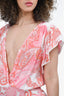 Poupette St. Barth Blue/White Leaf Print Ruffle Dress Size M