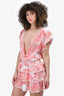 Poupette St. Barth Blue/White Leaf Print Ruffle Dress Size M
