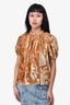 Ulla Johnson Burnt Orange/Yellow Velvet Puff Sleeve Top Size 2