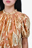 Ulla Johnson Burnt Orange/Yellow Velvet Puff Sleeve Top Size 2