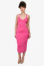 Staud Pink Ribbed Knit Sparkly Strappy Midi Dress Size S