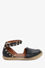 Valentino Brown Grained Leather Ankle Wrap Flat Espadrilles Size 38