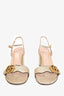 Gucci Gold Metallic T-Strap GG Marmont Sandals Size 38