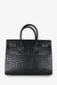 Saint Laurent Black Croc Embossed Small 'Sac de Jour' Top Handle With Strap