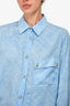 Louis Vuitton Blue Silk Gold Button 'Monogram Cloud Masculine' Shirt Size 36